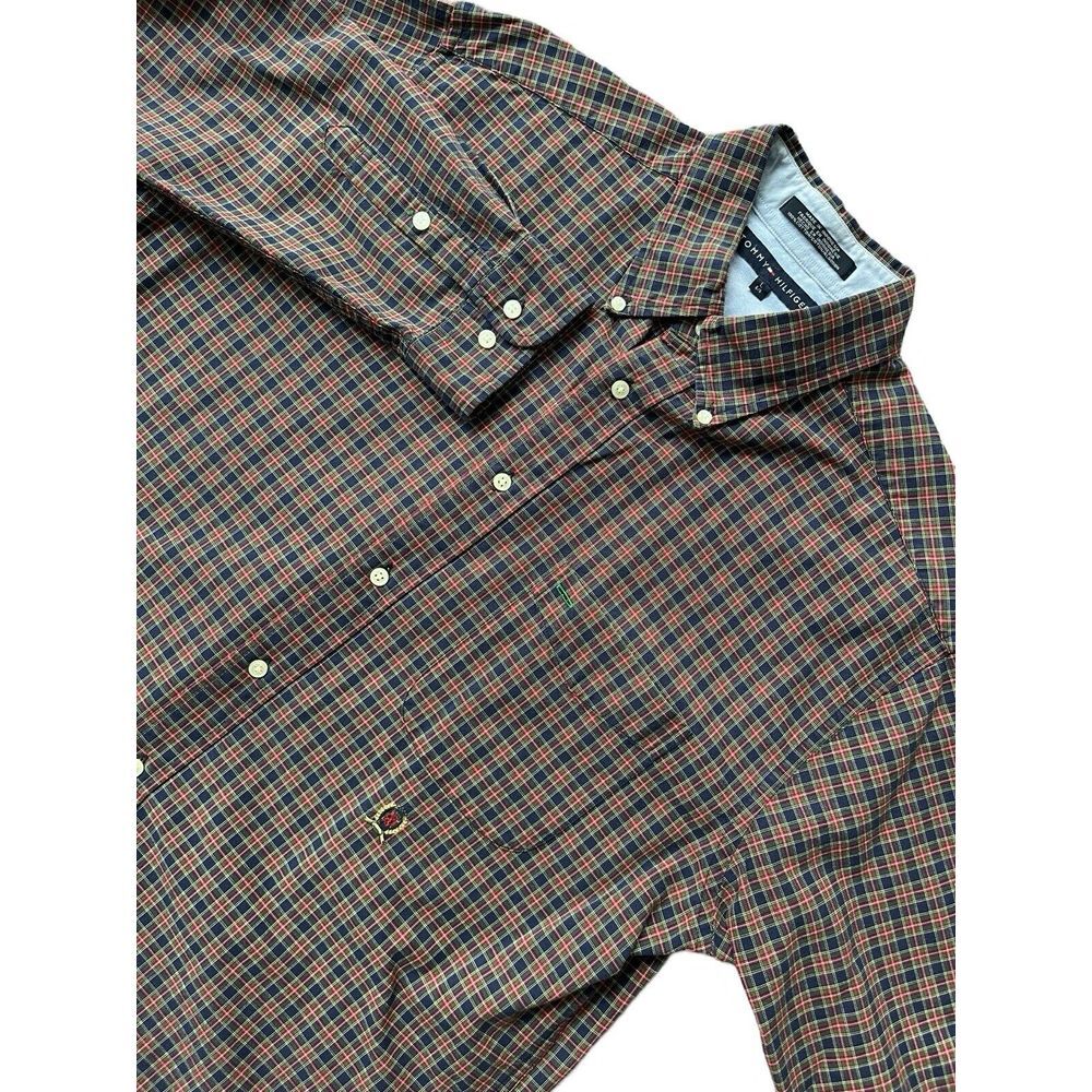 Tommy Hilfiger Men's Long Sleeve Red Plaid Button Up Shirt Size Large Y2K L
